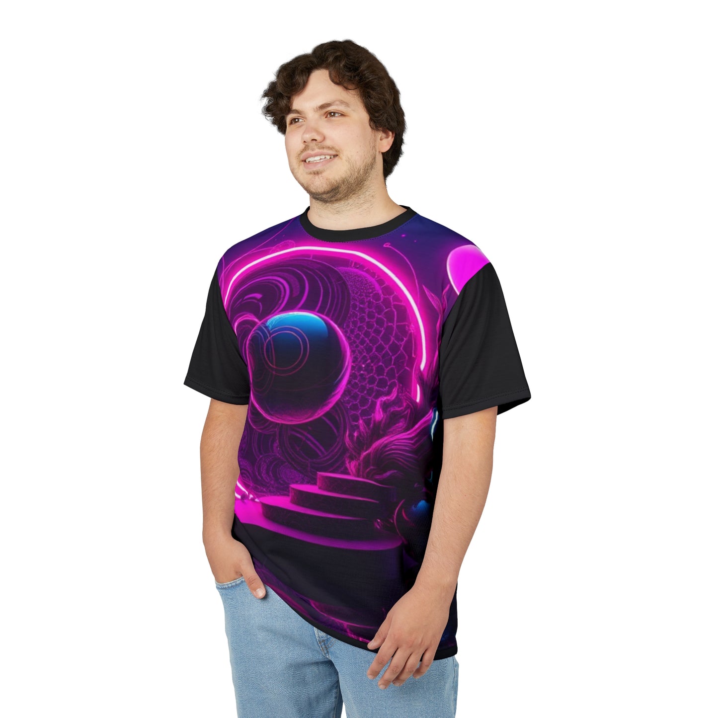 Neon Cosmos Unisex Cut & Sew Tee – Futuristic Space Aesthetic