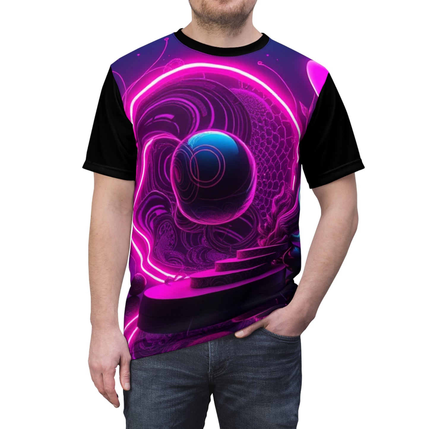 Neon Cosmos Unisex Cut & Sew Tee – Futuristic Space Aesthetic