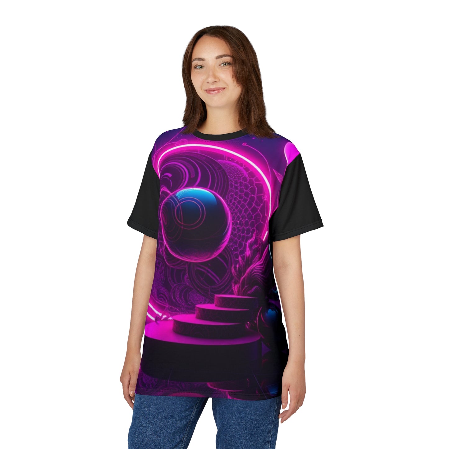 Neon Cosmos Unisex Cut & Sew Tee – Futuristic Space Aesthetic